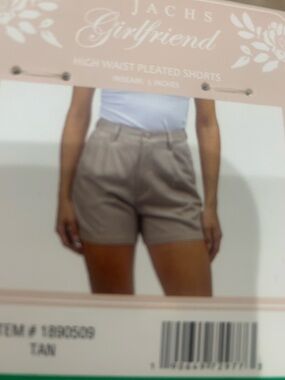 JACHS Girlfriend High-Waist Pleated Tan Shorts